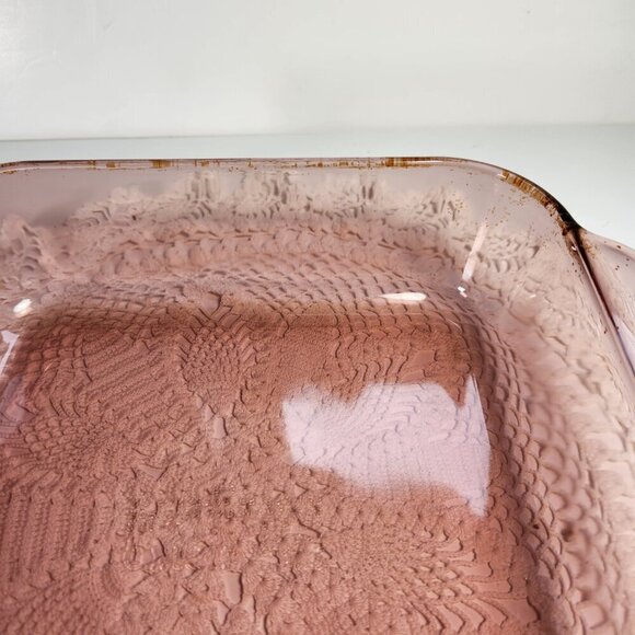 Pyrex Cranberry Visions 2 Qt. Glass Square Cake Pan Dish 222-R Vintage 80s 8x8x2 - Picture 3 of 6